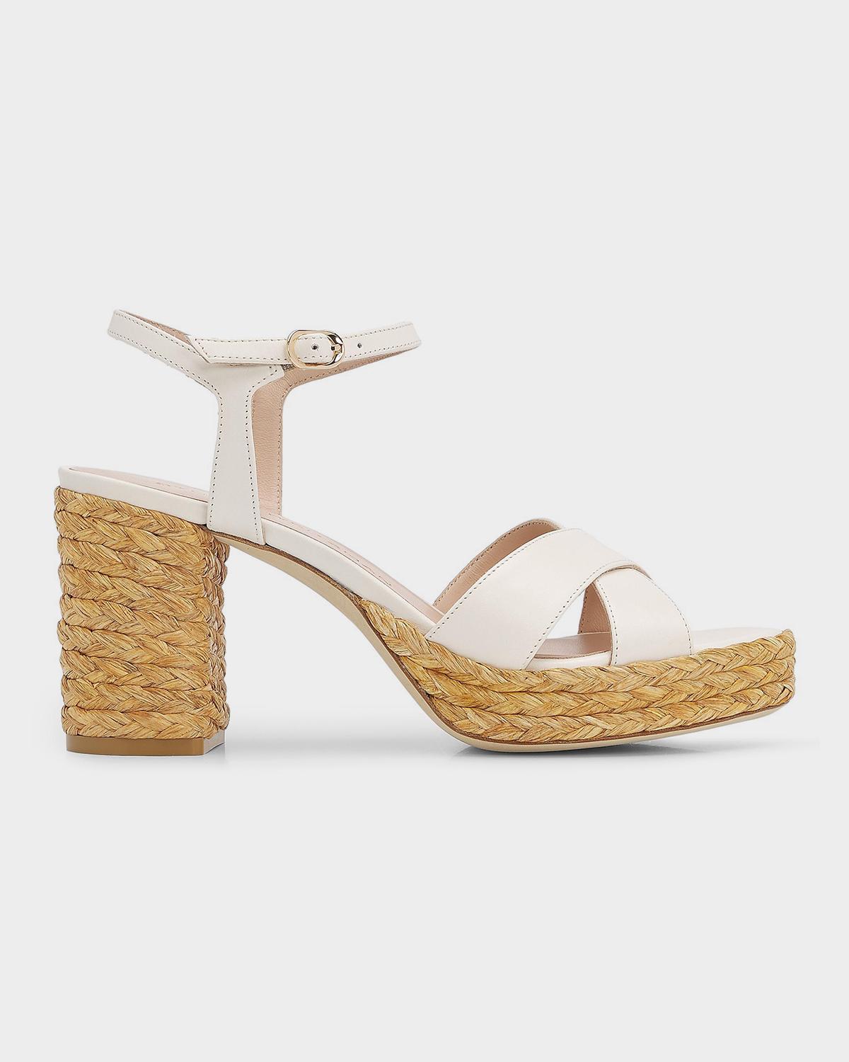 Stuart Weitzman 80mm Dayna Leather Espadrille Platform Sandals