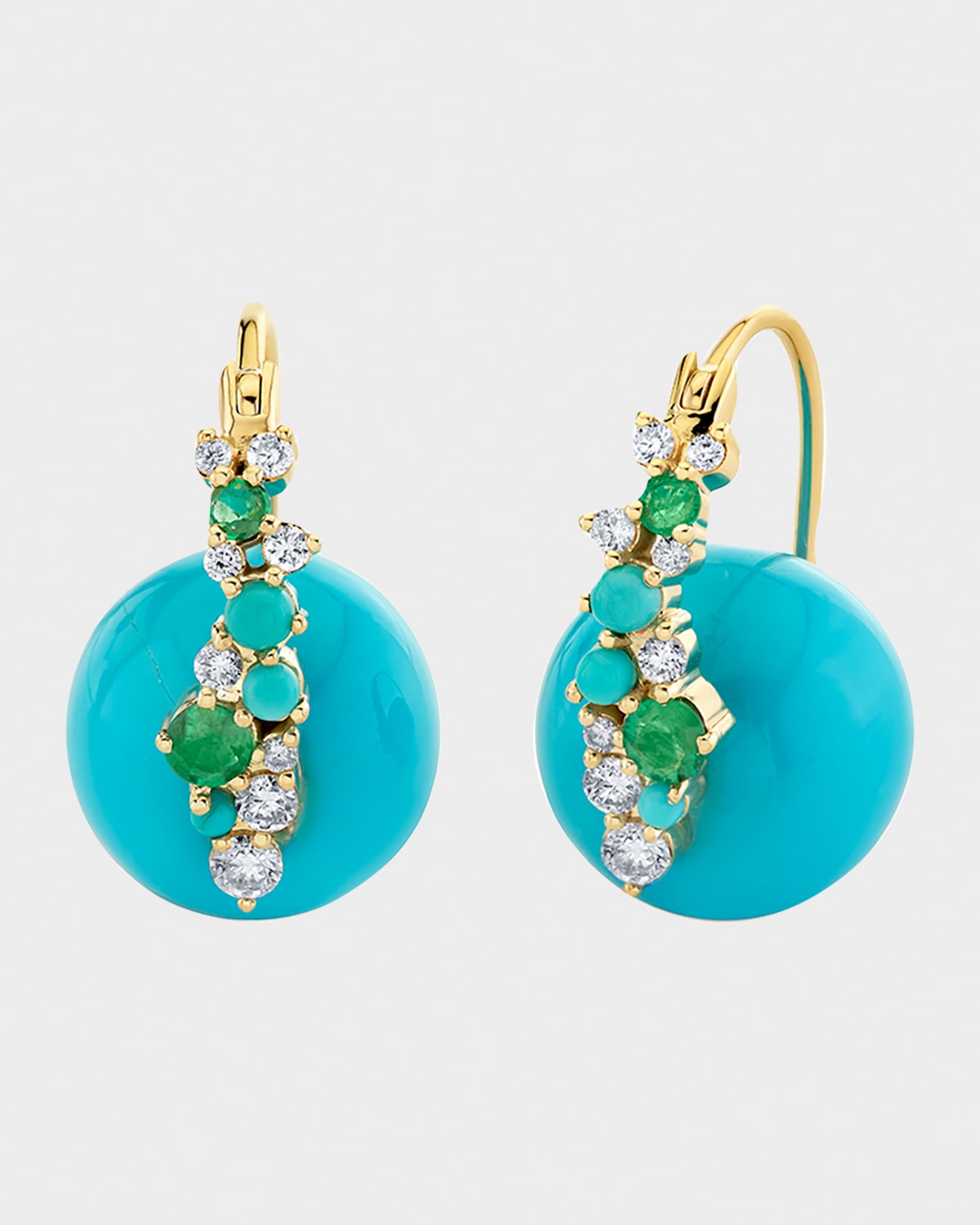 Sydney Evan 14K Diamonds and Emeralds on Turquoise Bead Earrings
