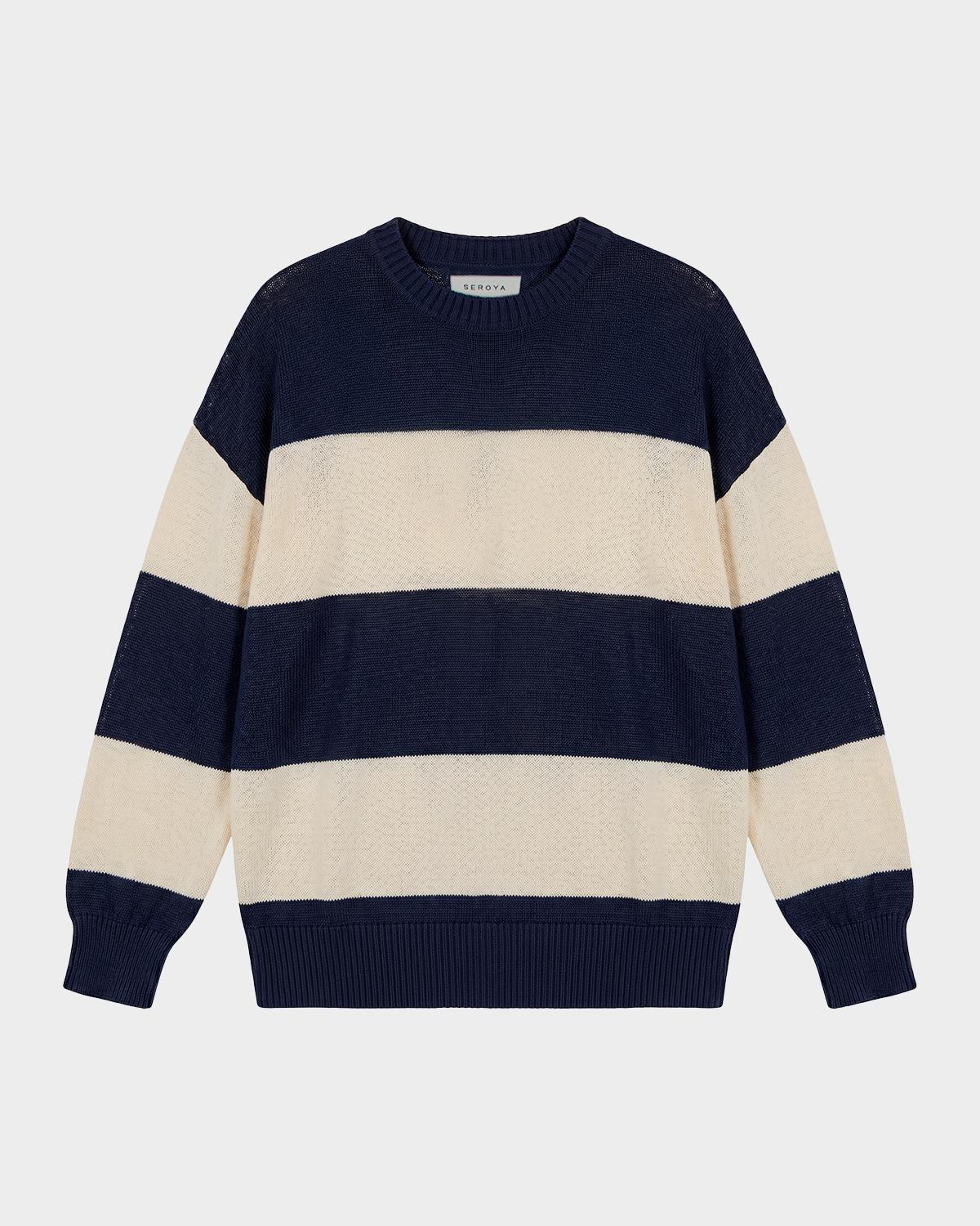 SEROYA Cassian Striped Linen-Blend Sweater
