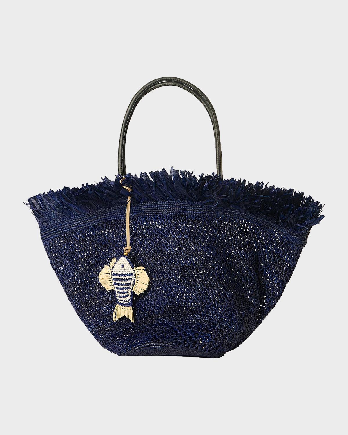 Trina Fringe-Trim Straw Tote Bag