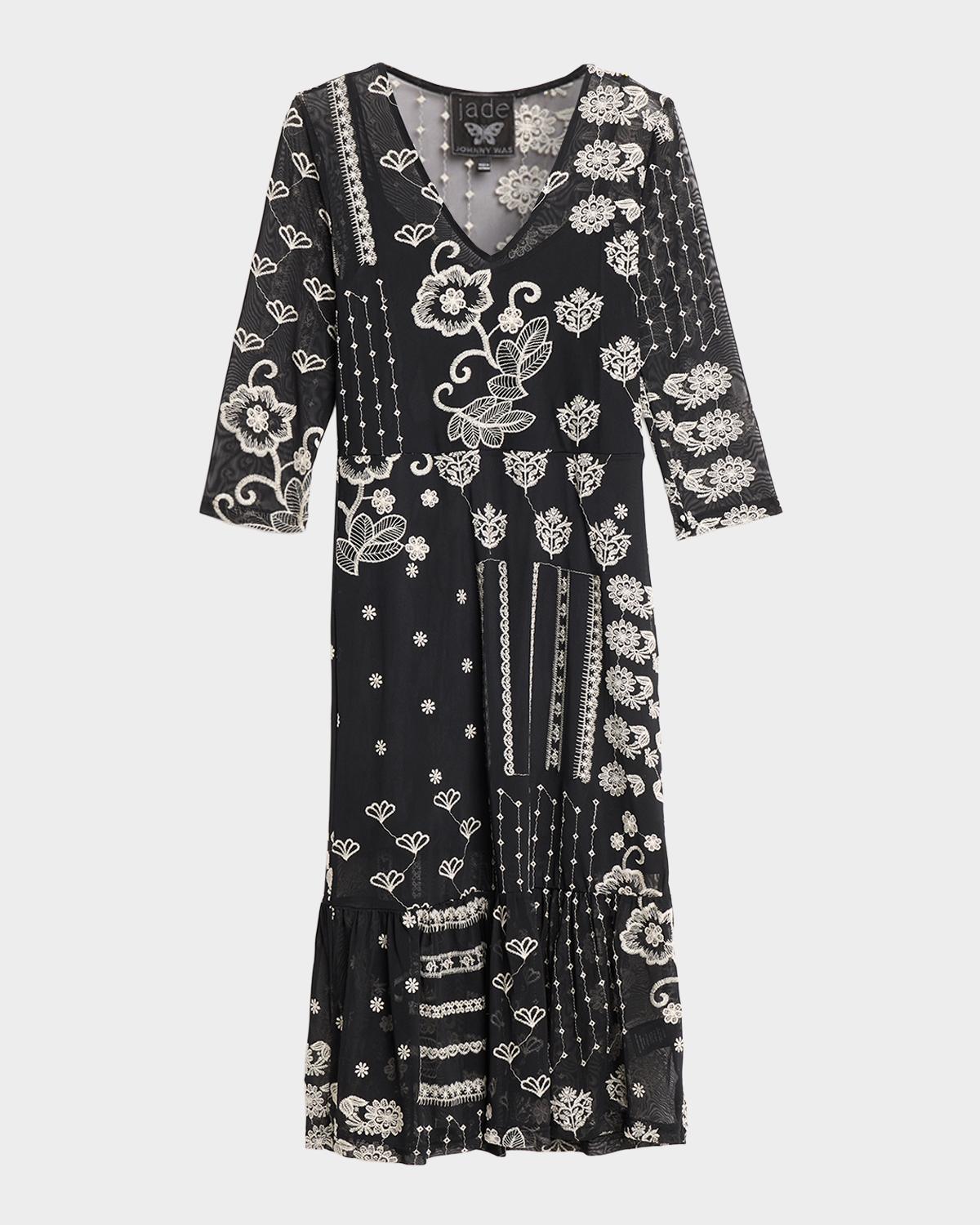 Johnny Was Wynona Patchwork Embroidered Midi Dress