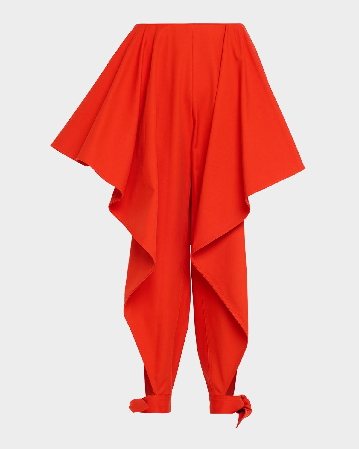 ALAÏA Cotton Gabardine Ruffle Paneled Ankle-Tie Pants