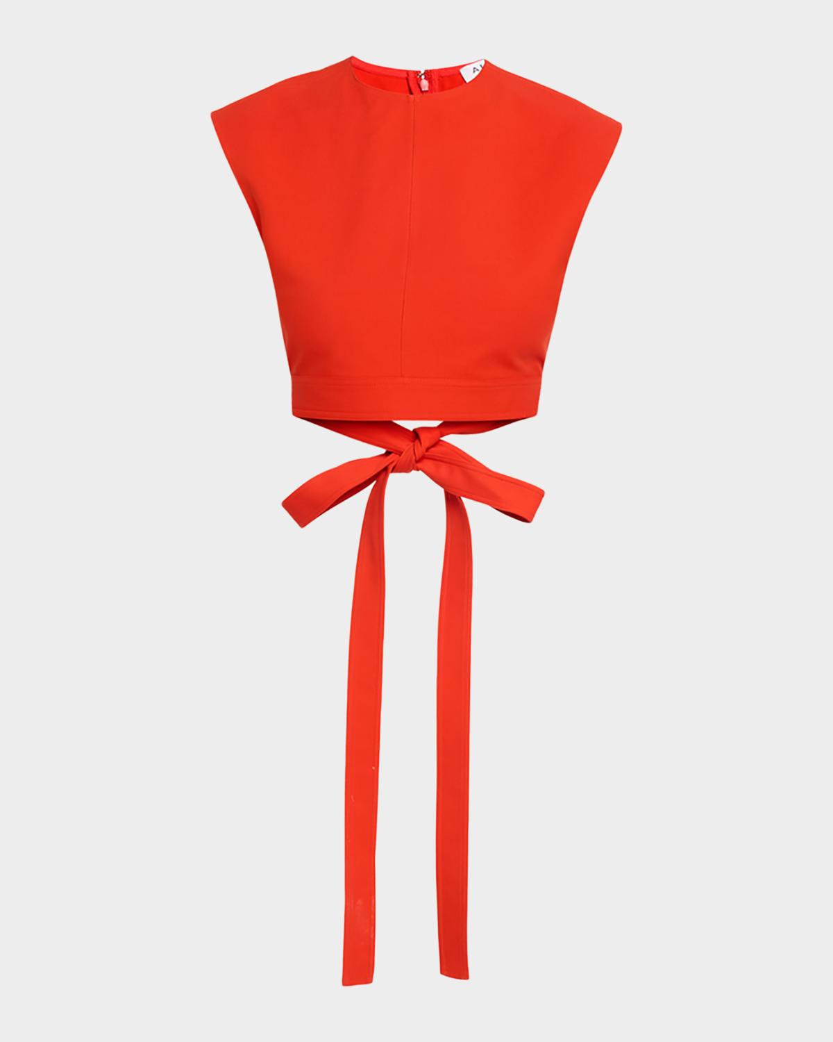 ALAÏA Cap-Sleeve Belted Cotton Gabardine Crop Top