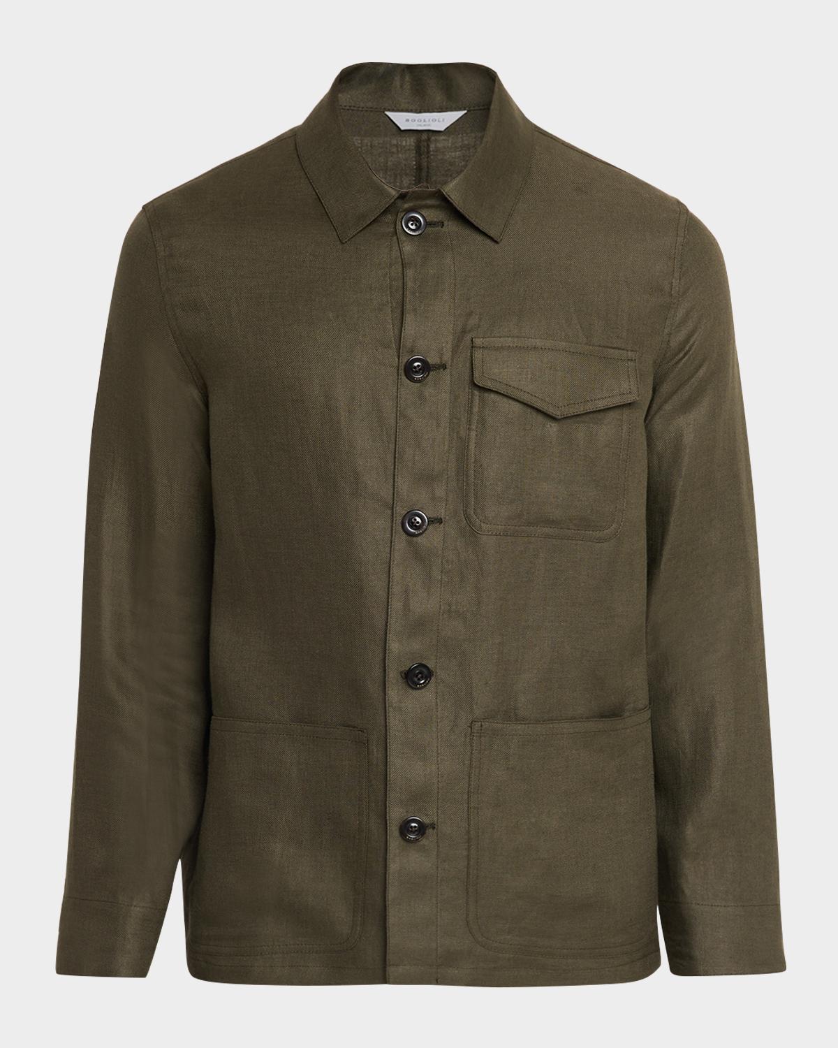 Boglioli Men's Linen Workwear Button-Front Jacket