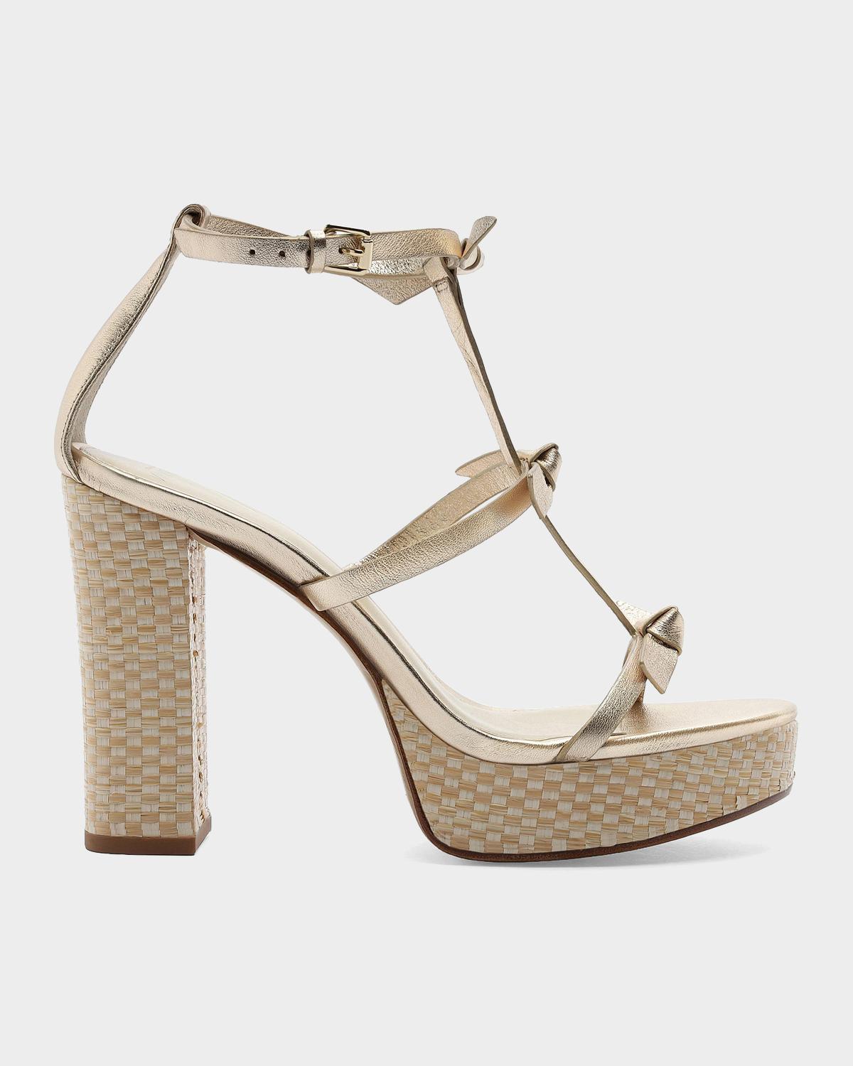 Alexandre Birman 120mm Lolita Metallic Leather and Raffia Platform Sandals