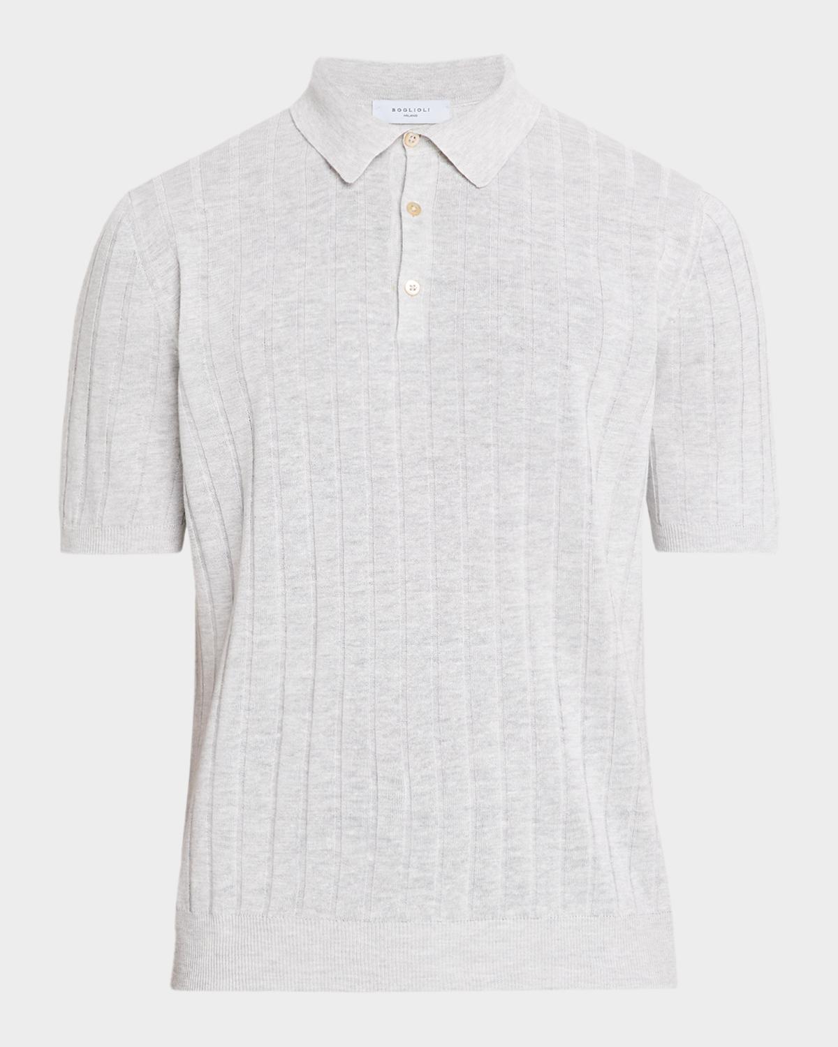 Boglioli Men's Linen and Cotton Flat Rib Short-Sleeve Polo Sweater
