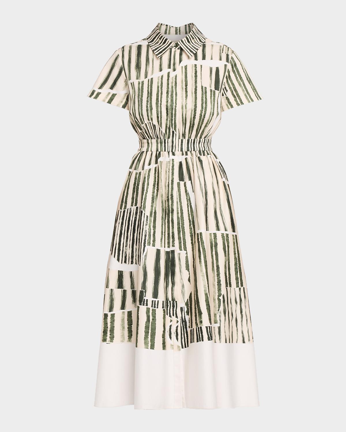 Jason Wu Collection Stripe Collage-Print Short-Sleeve Midi Shirtdress