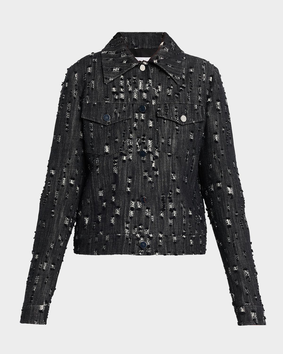 Michael Kors Collection Frayed Cotton Denim Jean Jacket