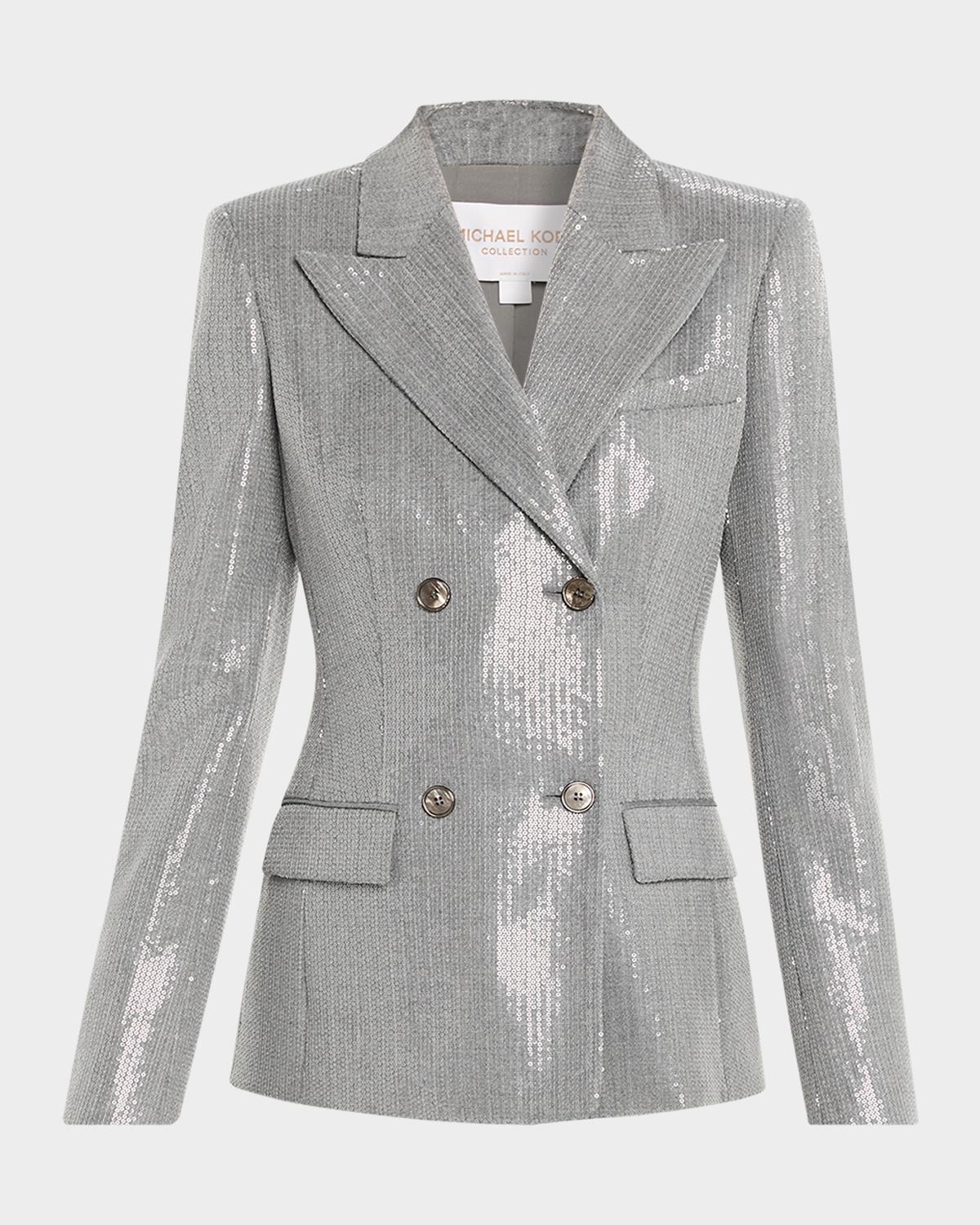 Michael Kors Collection Double-Breasted Pinstripe Sequin Jacket