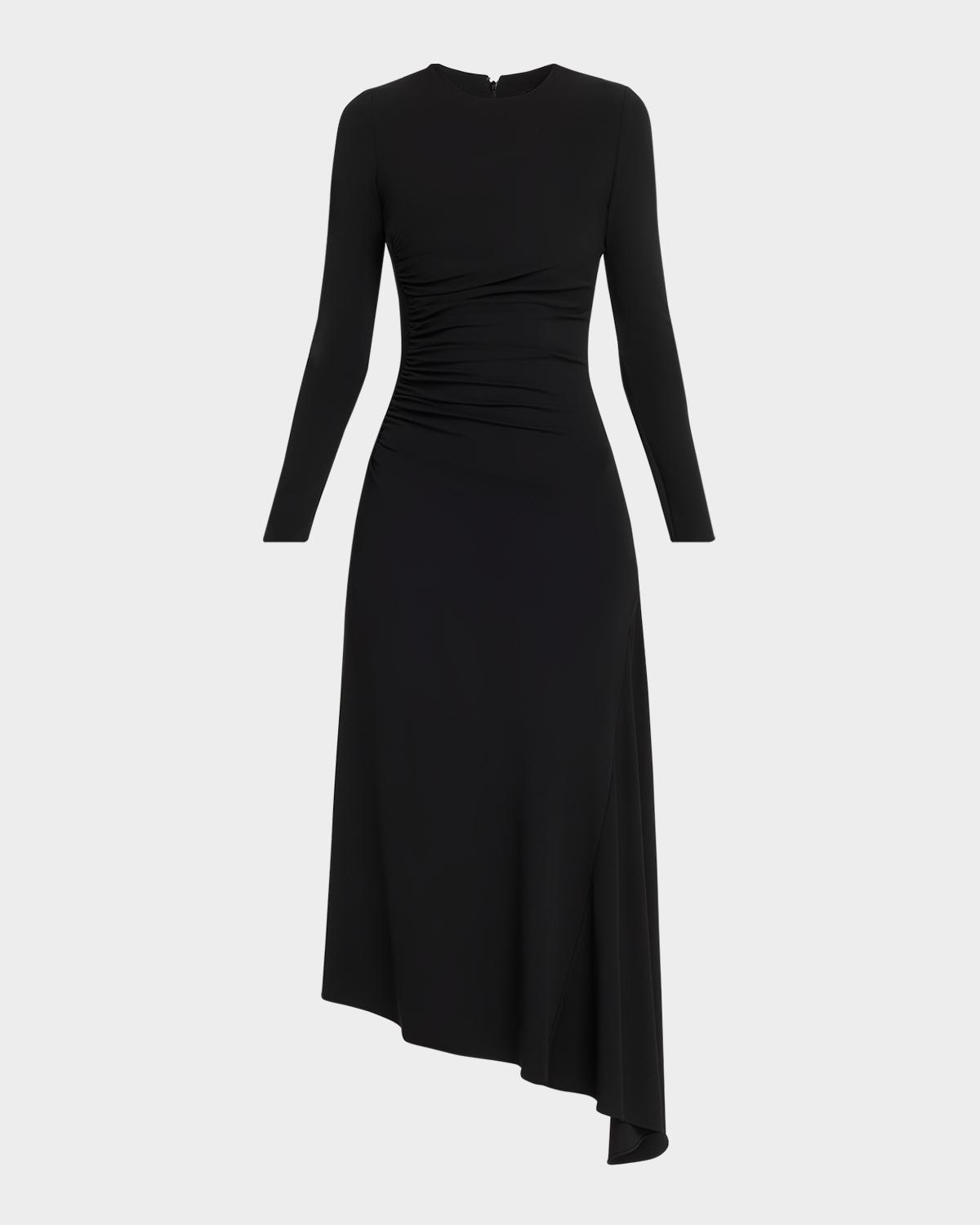 Michael Kors Collection Ruched Long-Sleeve Asymmetric Midi Dress
