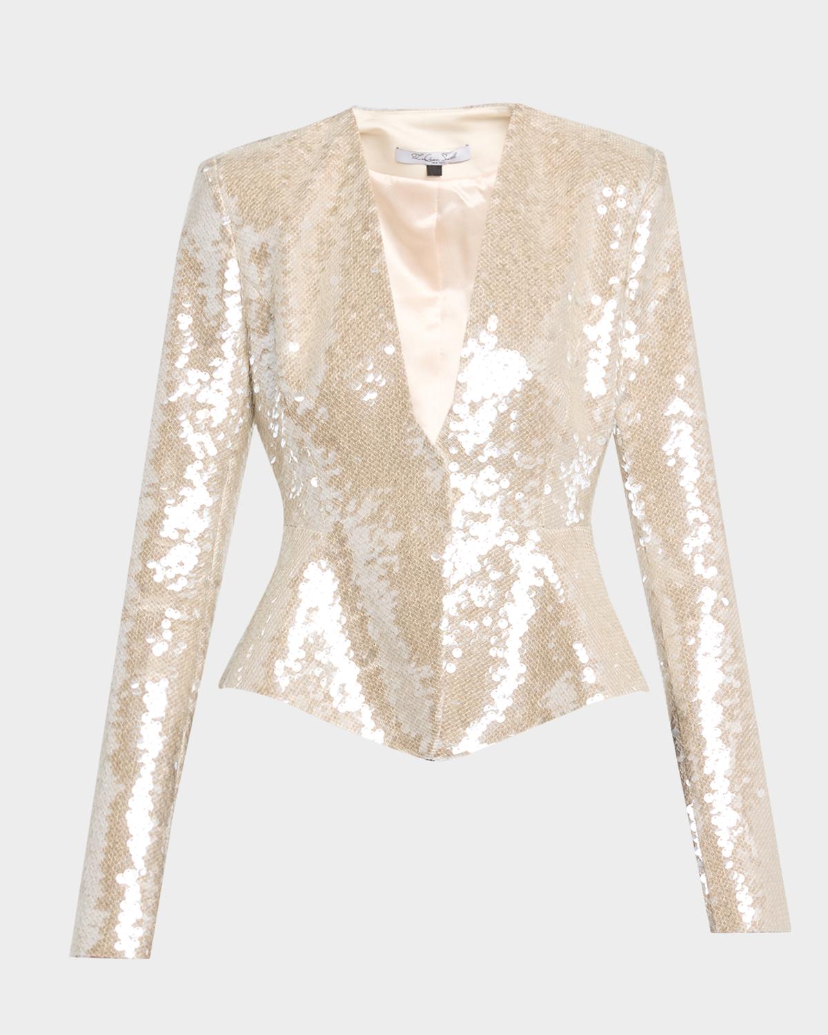 LaQuan Smith Sequined Fitted Peplum Jacket