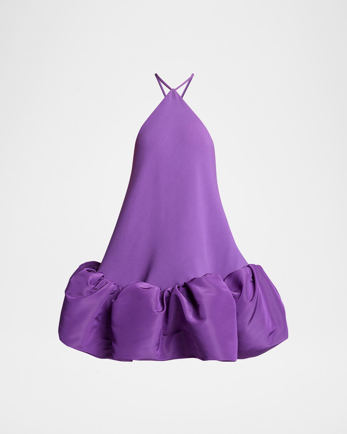 Balenciaga Silk Balloon Ruffle Mini Halter Dress