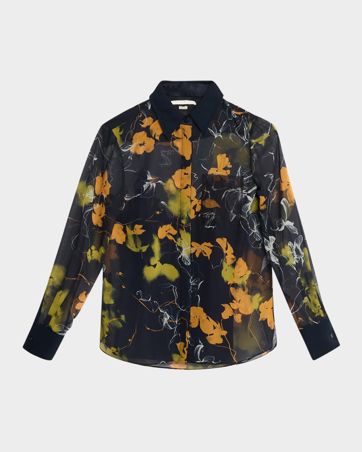 Jason Wu Collection Shadow Floral Crepe De Chine Button-Down Shirt