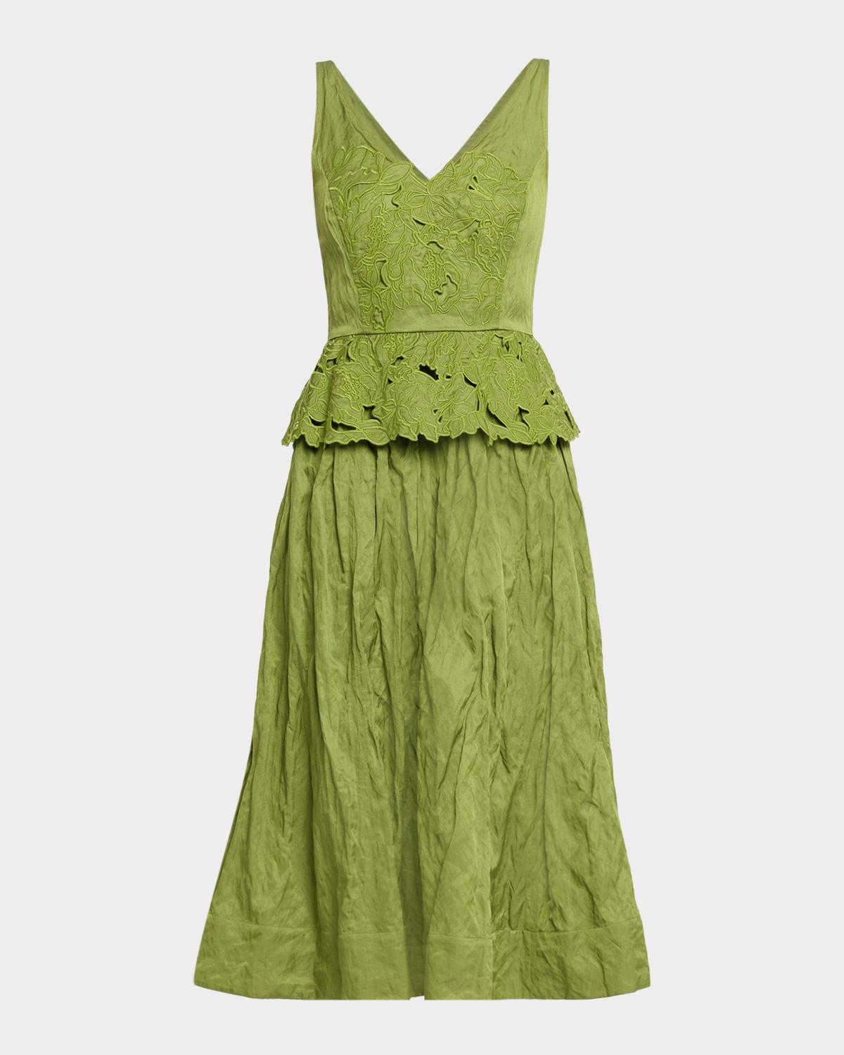 Jason Wu Collection Sleeveless Floral Embroidered Peplum Midi Dress