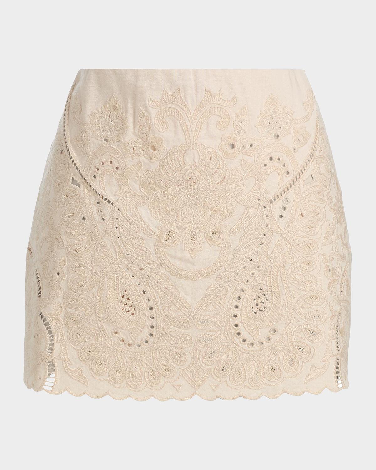Kobi Halperin Natalie Embroidered Cotton-Linen Mini Skirt