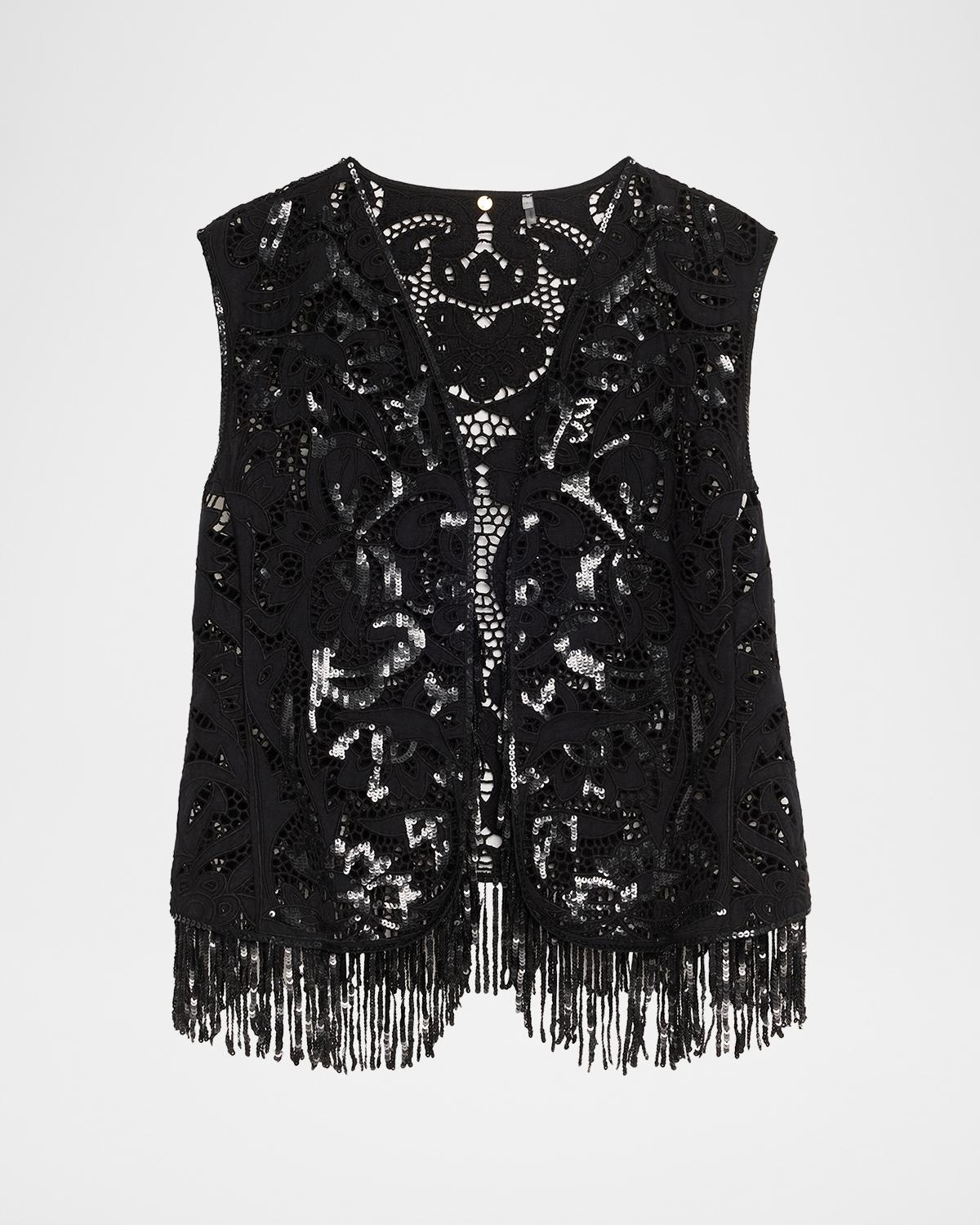 Kobi Halperin Maeve Fringed Sequin Lace Vest