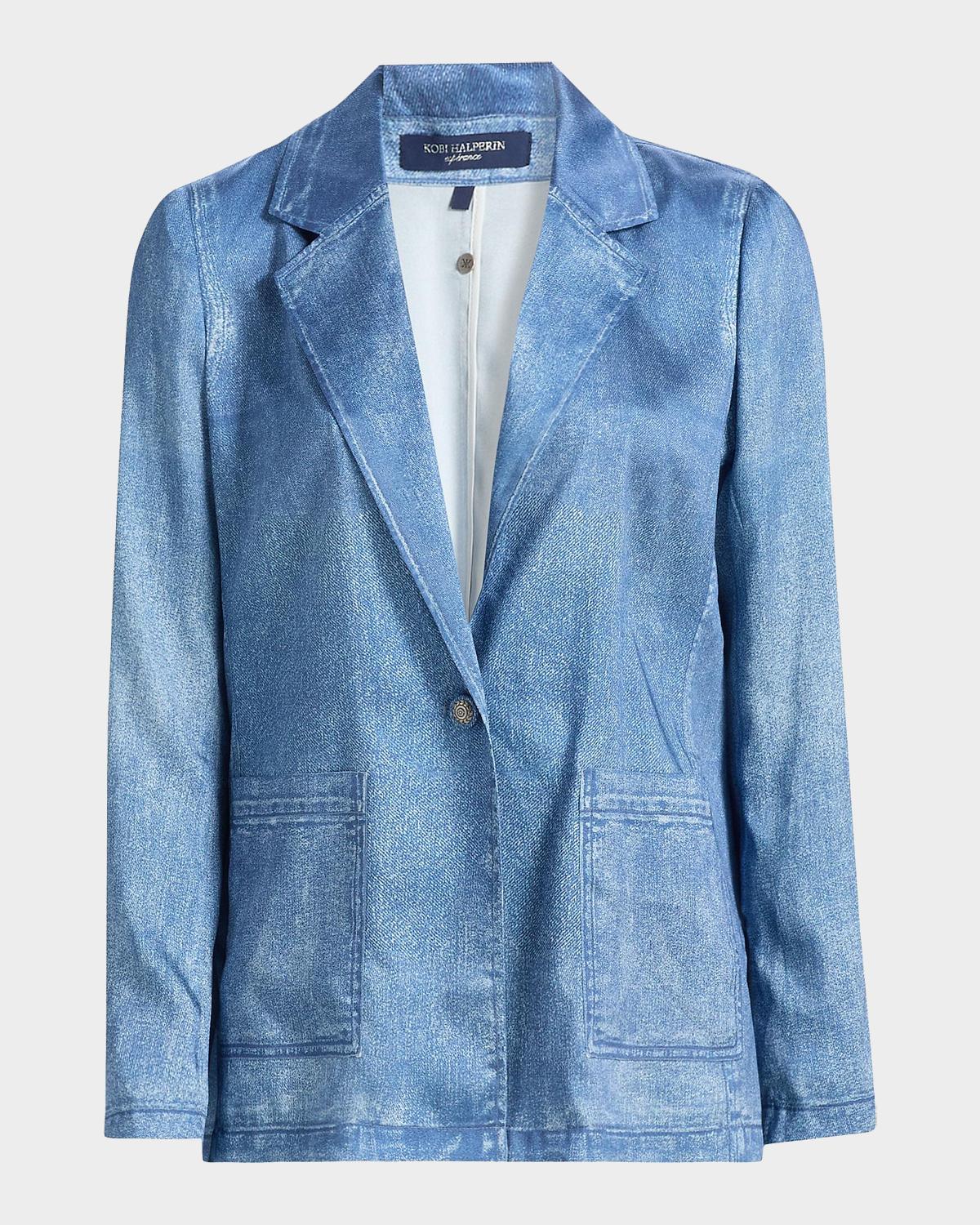Kobi Halperin Veronica Denim-Print Satin Jacket