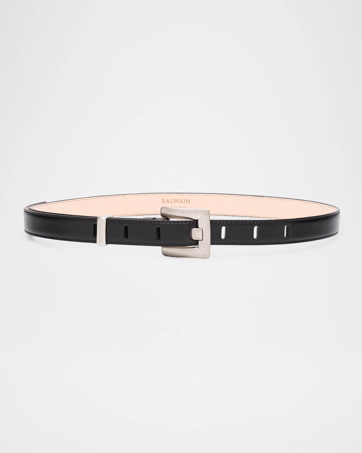 Balmain Anthem Calfskin Leather Belt In Noir