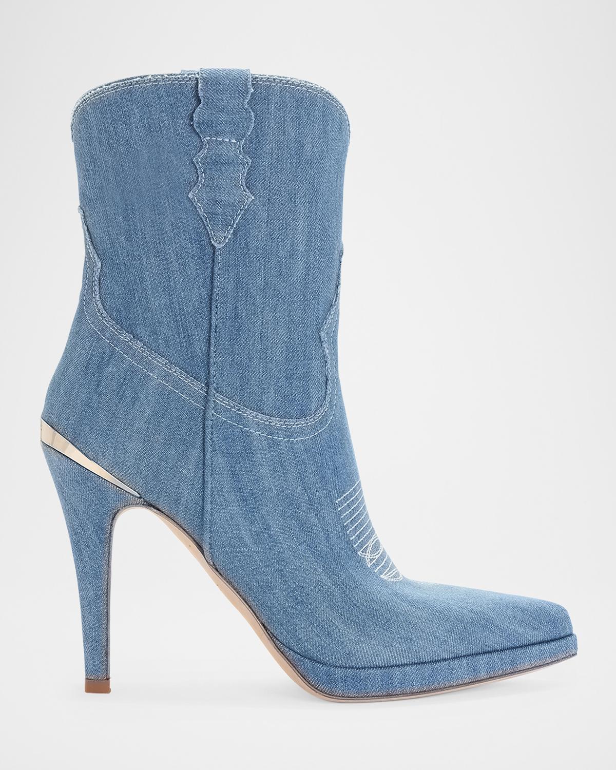 Partlow 95mm Camila Denim Western Ankle Boots