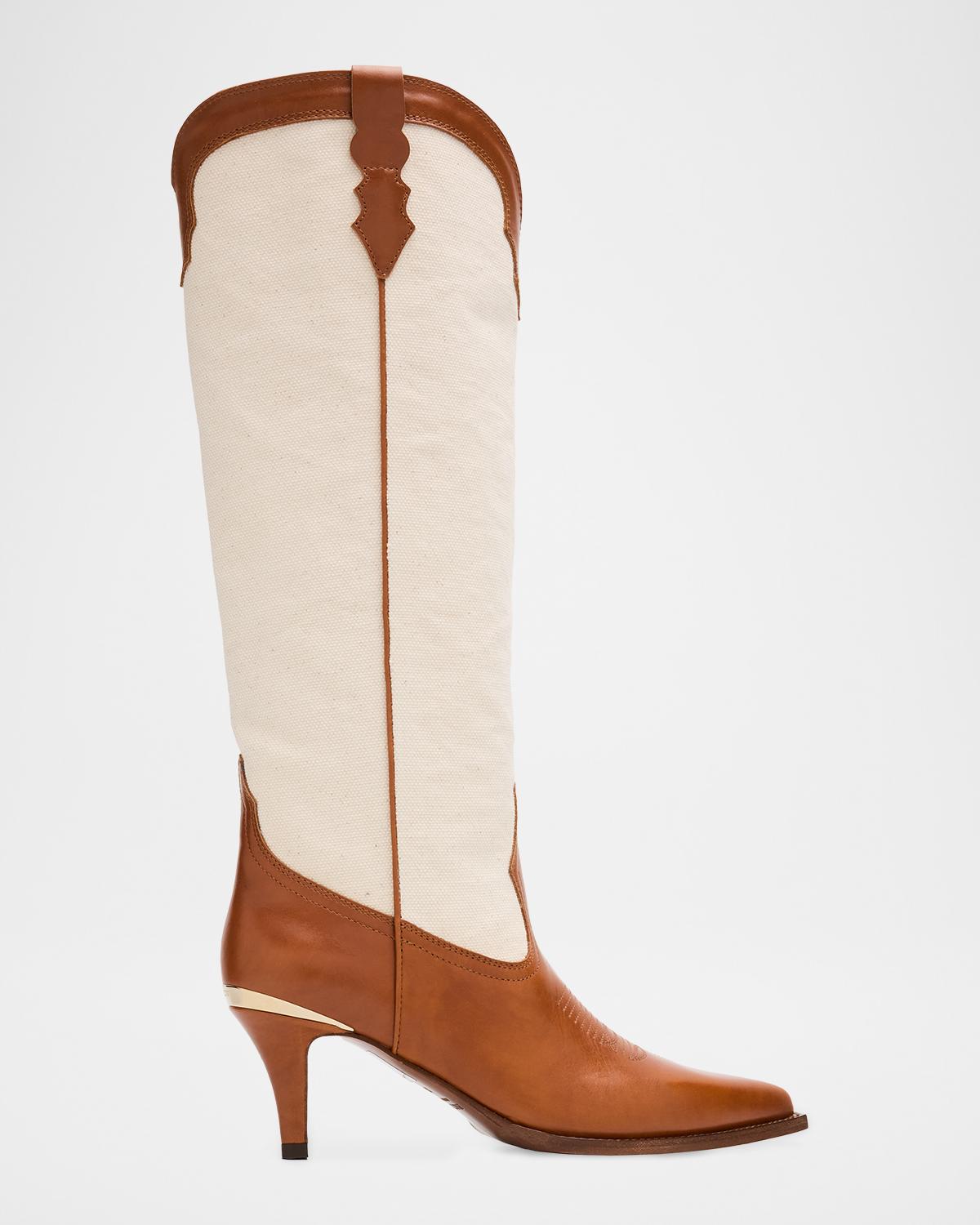 Partlow Lucille Leather and Canvas Knee-High Cowboy Boots