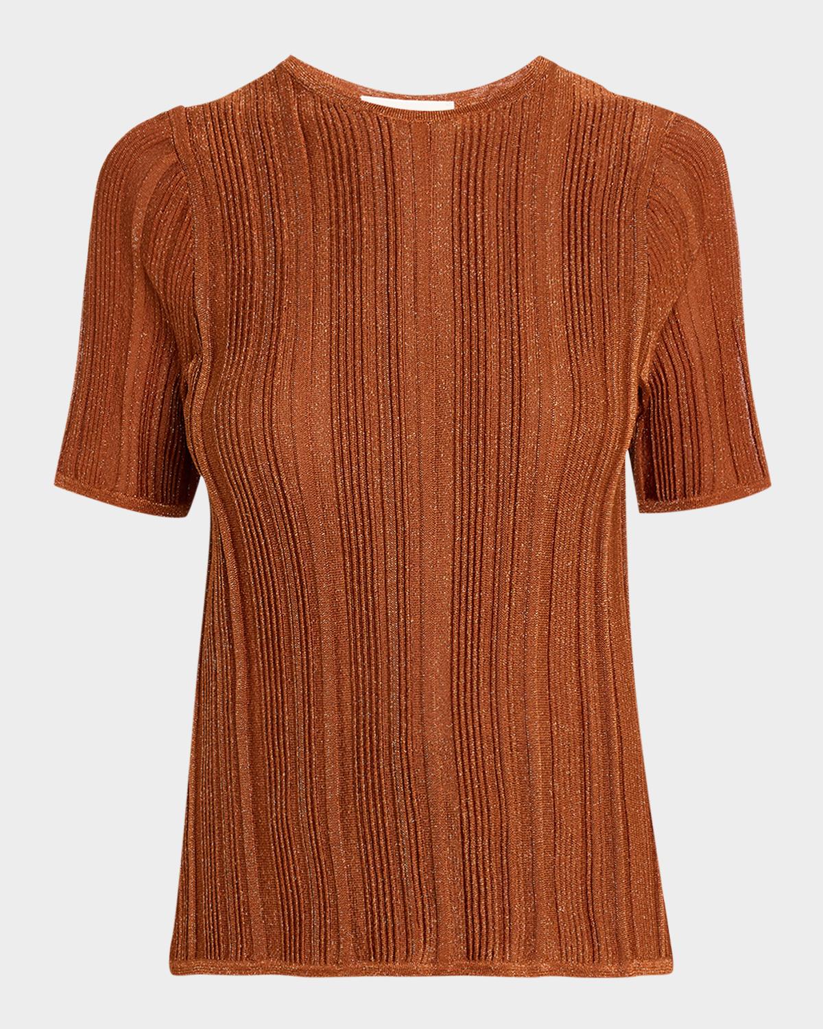 Zimmermann Indra Metallic Rib-Knit Tee