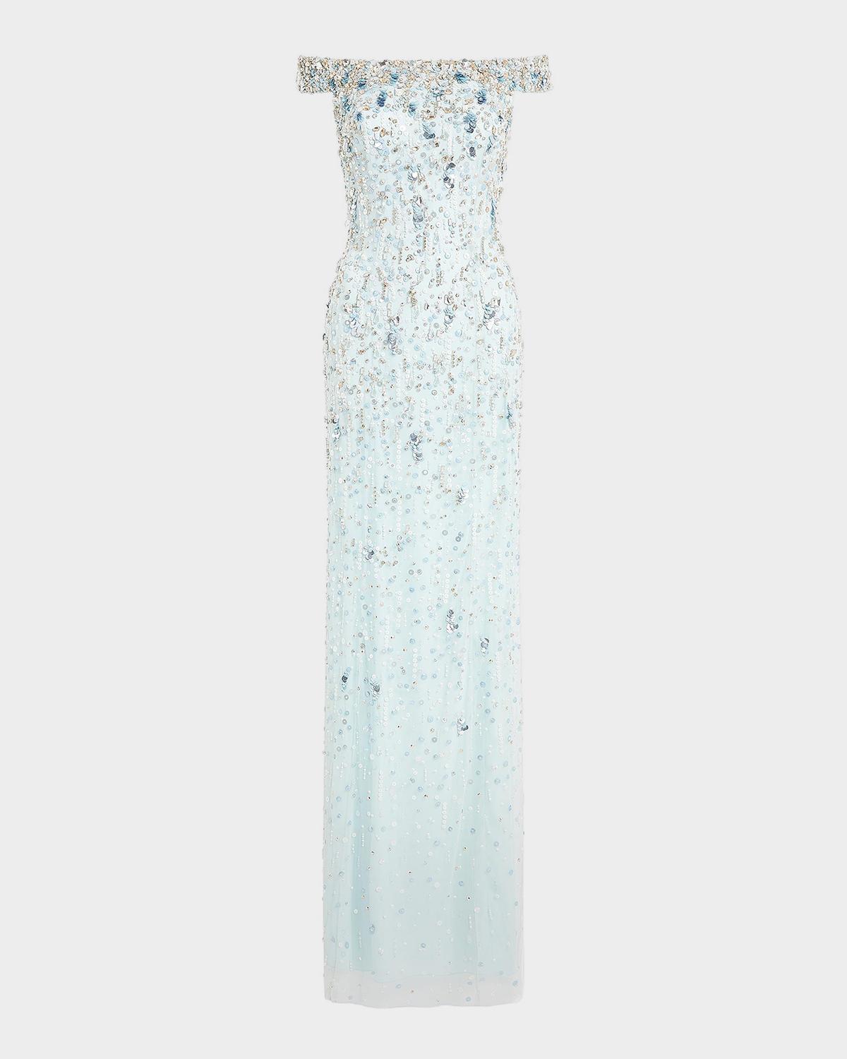 Jenny Packham Jessie Embellished Off-The-Shoulder Gown