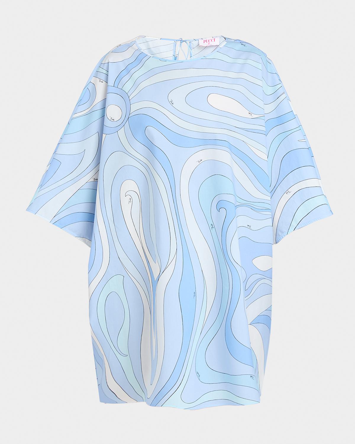 Pucci Marmo-Print Cotton Poplin Mini Caftan Dress