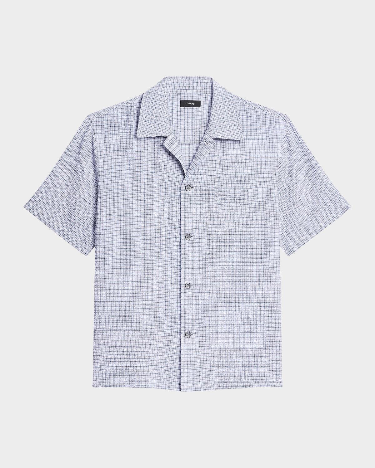 Theory Men's Textured Cotton Crosshatch Short-Sleeve Shirt