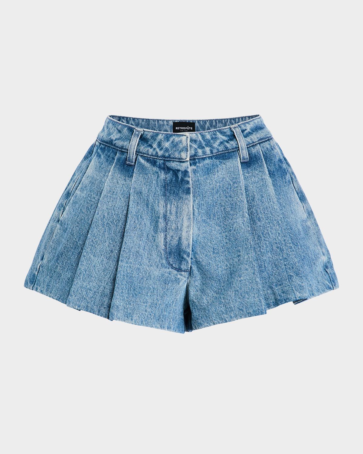 Retrofête Zayna Pleated Denim Shorts