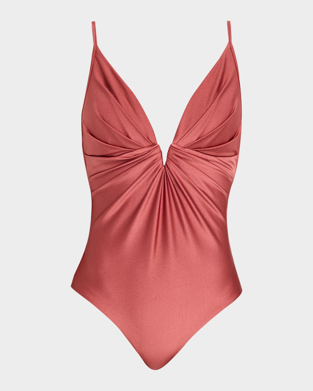 Zimmermann Solstice Tuck Plunge One-Piece Swimsuit