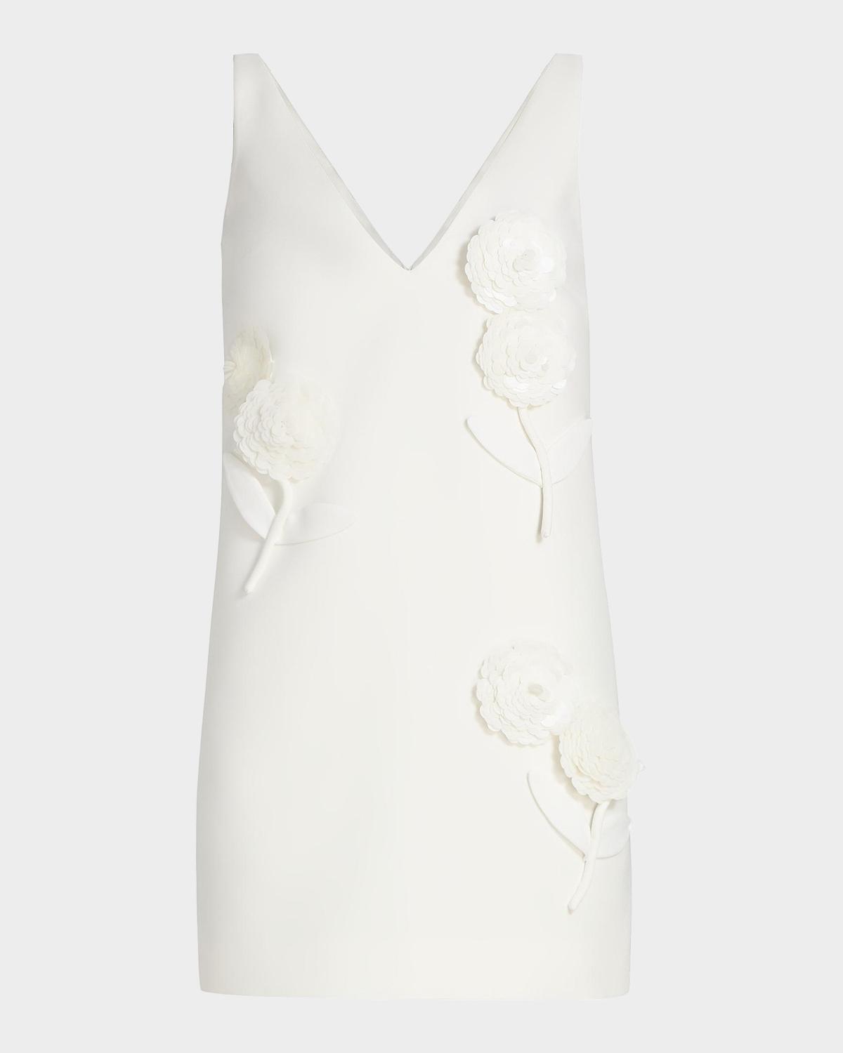 Self-Portrait Embellished Flower Crepe Mini Dress