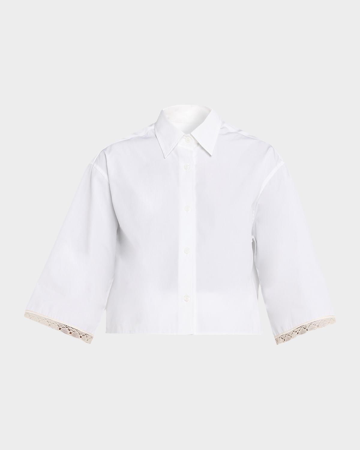 MARIA MCMANUS Lace-Trim Short-Sleeve Crop Button-Down Shirt