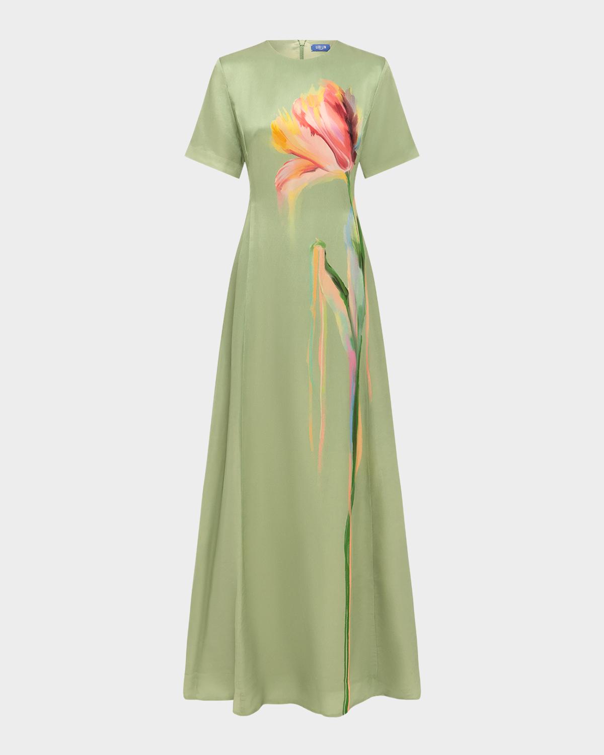 LEO LIN Alice Floral Short-Sleeve Maxi Dress