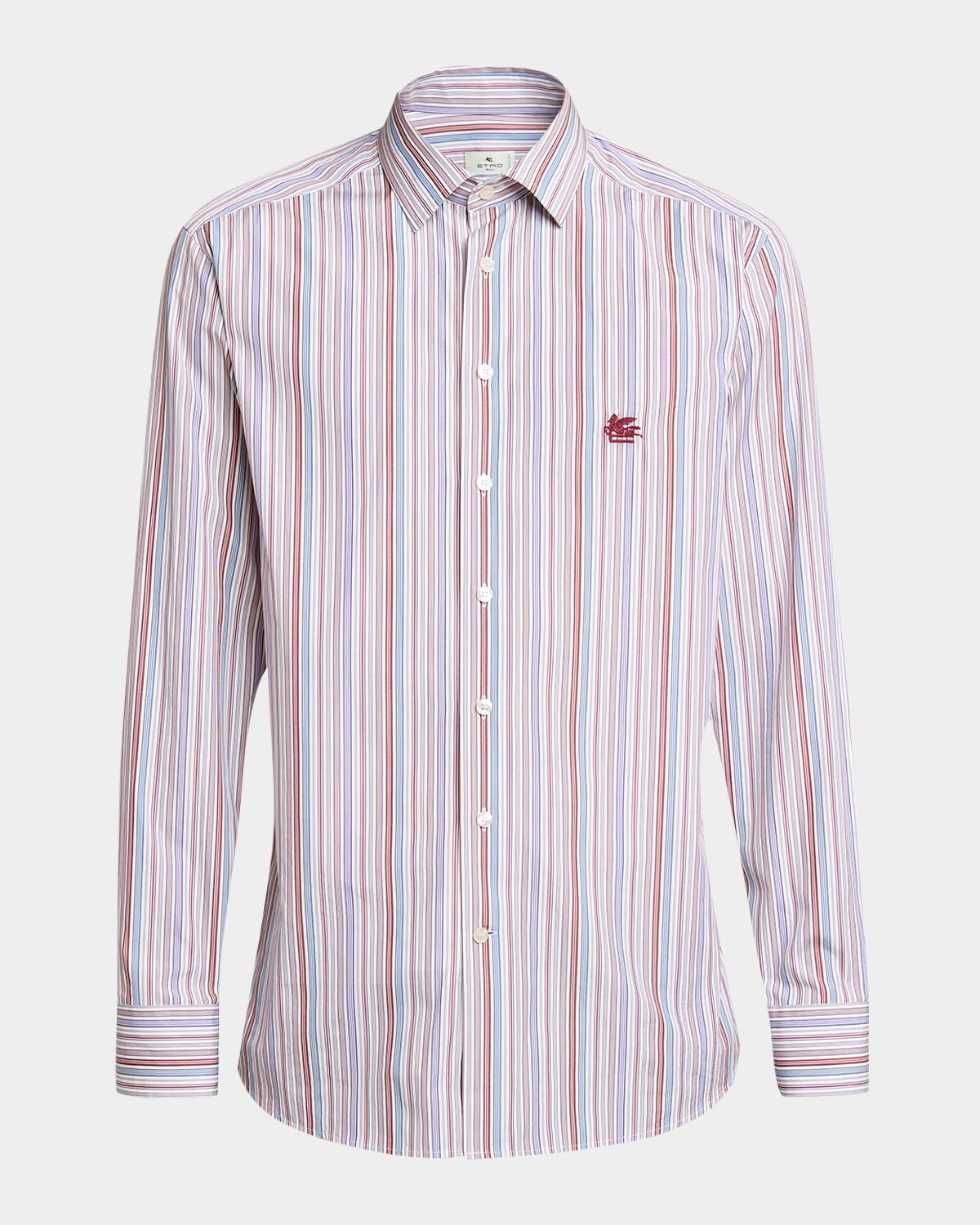 Etro Men & Apos;s Cotton Multi-stripe Sport Shirt In Pale Blue