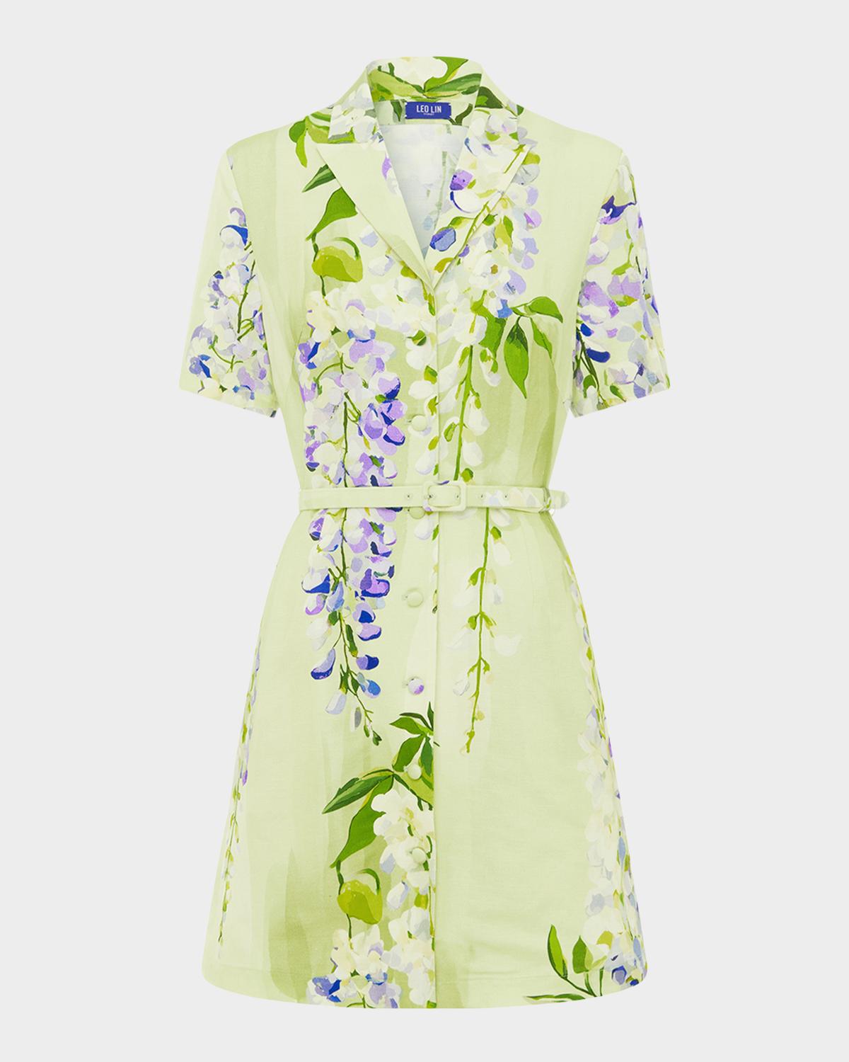 LEO LIN Brigitte Belted Floral-Print Mini Dress