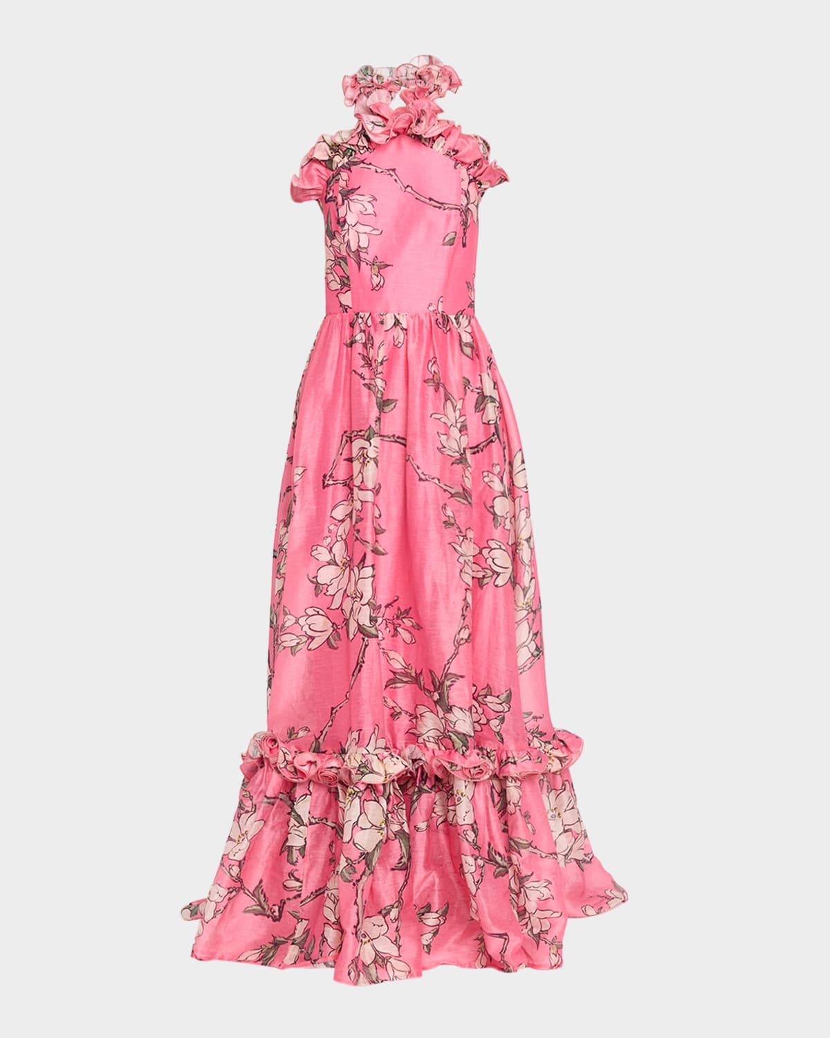 Leo Lin Floral-print Ruffle Halter Maxi Dress