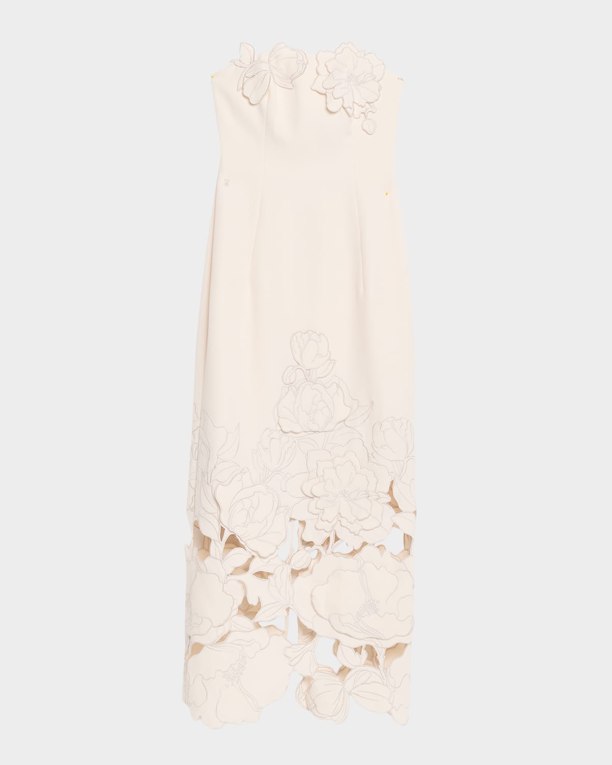 Leo Lin Rayna Strapless Floral Applique Column Maxi Dress In White