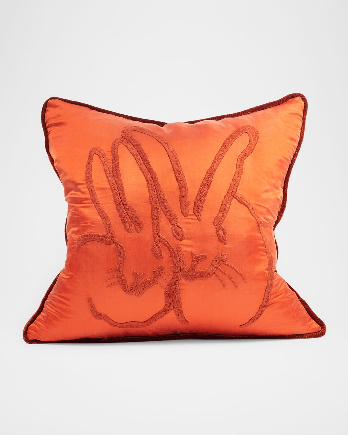 Hunt Slonem Embroidered Silk & Velvet Bunny Pillow, 20" Square | Thumbnail 4