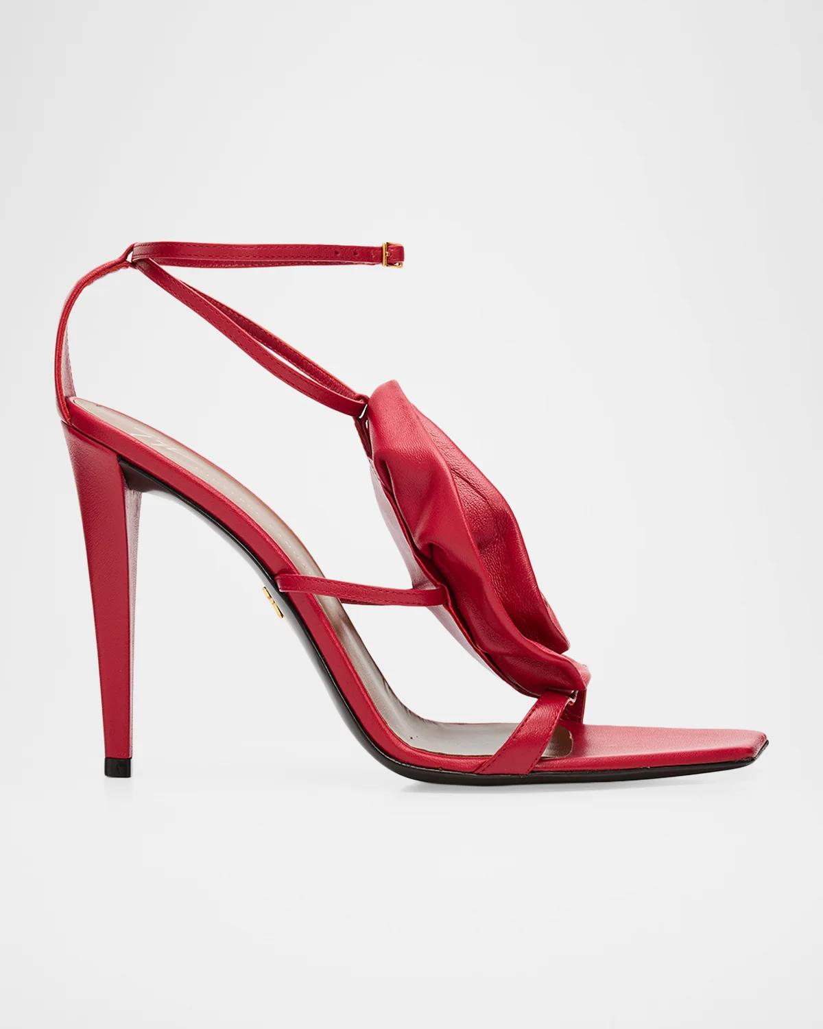 Giuseppe Zanotti 105mm Flower Metallic Leather Ankle-Strap Sandals
