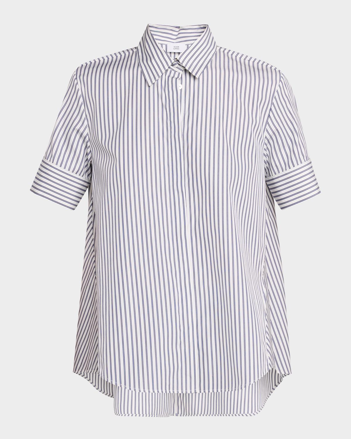 Adam Lippes Charlie Striped Short-Sleeve Button-Down Top