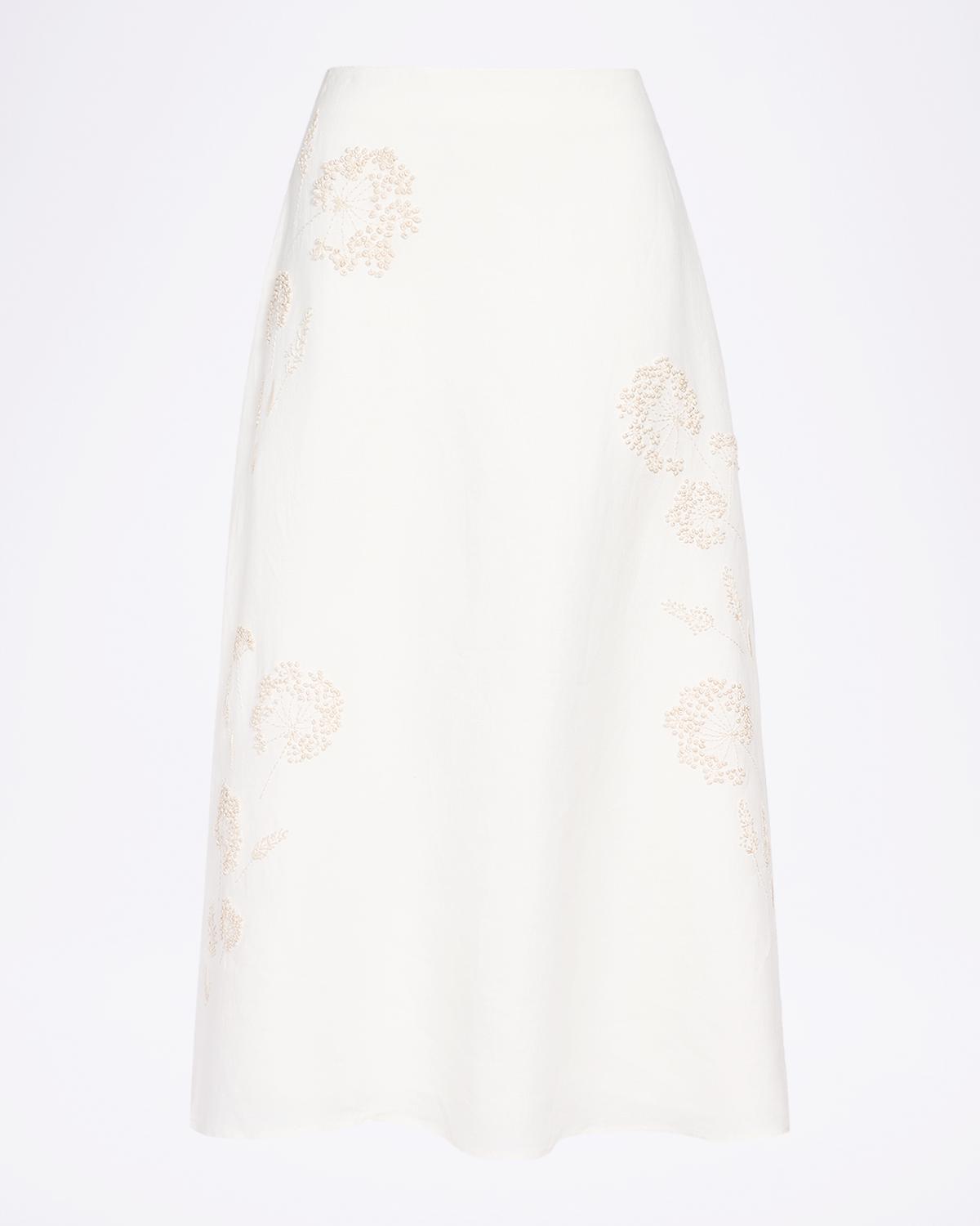 TWP The A-Line Embroidered Linen Skirt