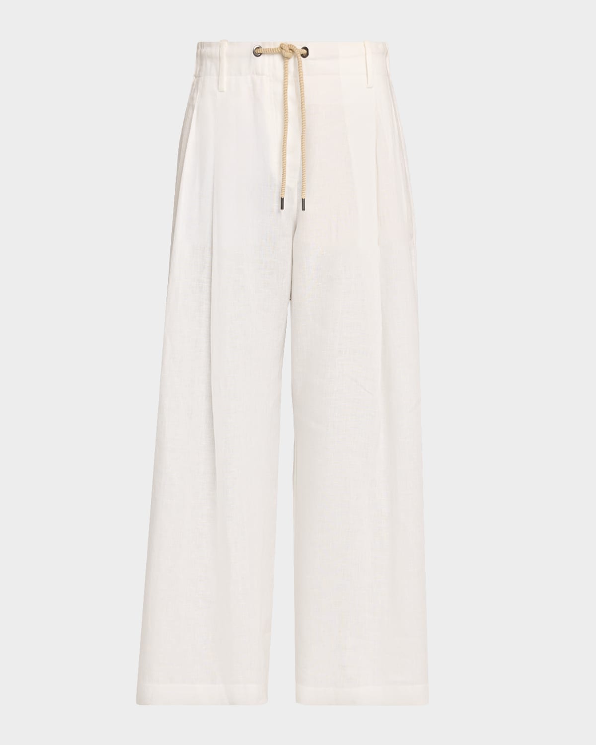 Brunello Cucinelli Drawstring Wide-Leg Linen-Blend Pants | Image 1 Brunello Cucinelli Drawstring Wide-Leg Linen-Blend Pants | Image 1
