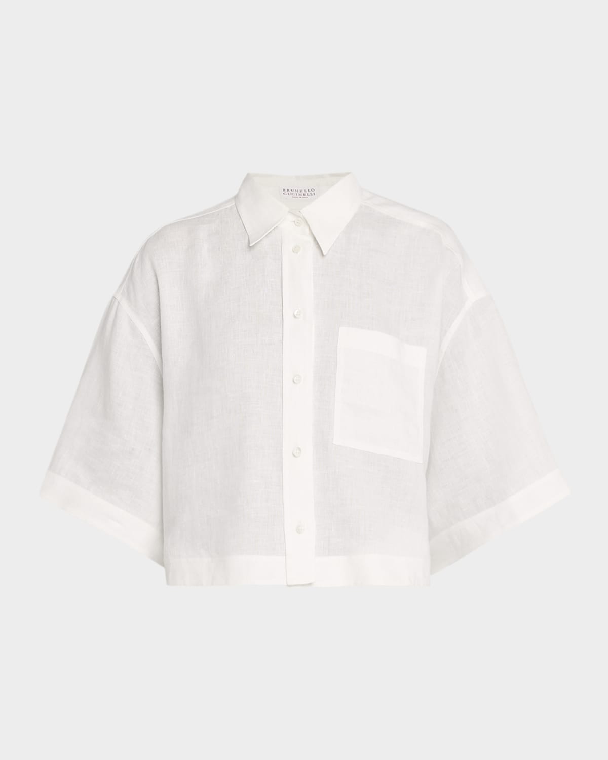 Brunello Cucinelli Cropped Button-Down Linen Shirt | Image 1 Brunello Cucinelli Cropped Button-Down Linen Shirt | Image 1