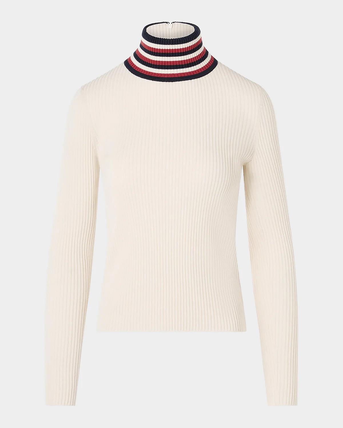 Akris punto Stripe Mock Turtleneck Wool Sweater