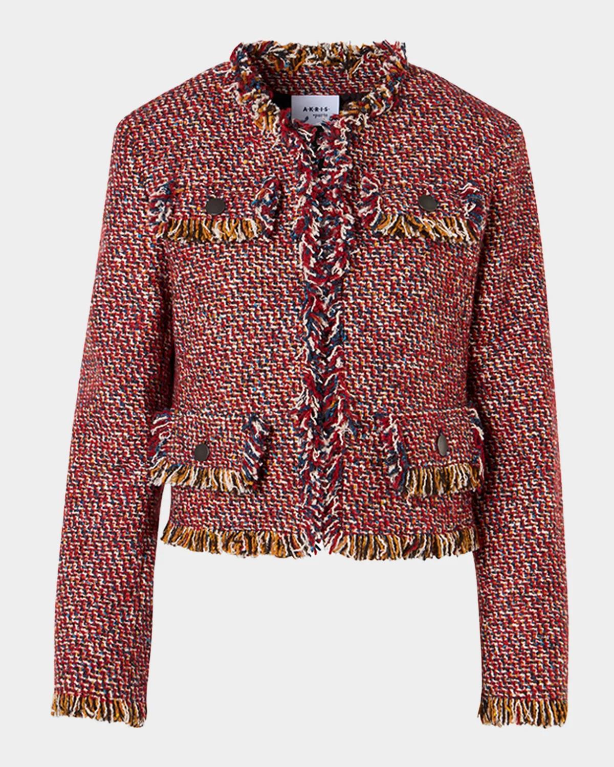 Akris punto Fringed Tweed Open Short Jacket