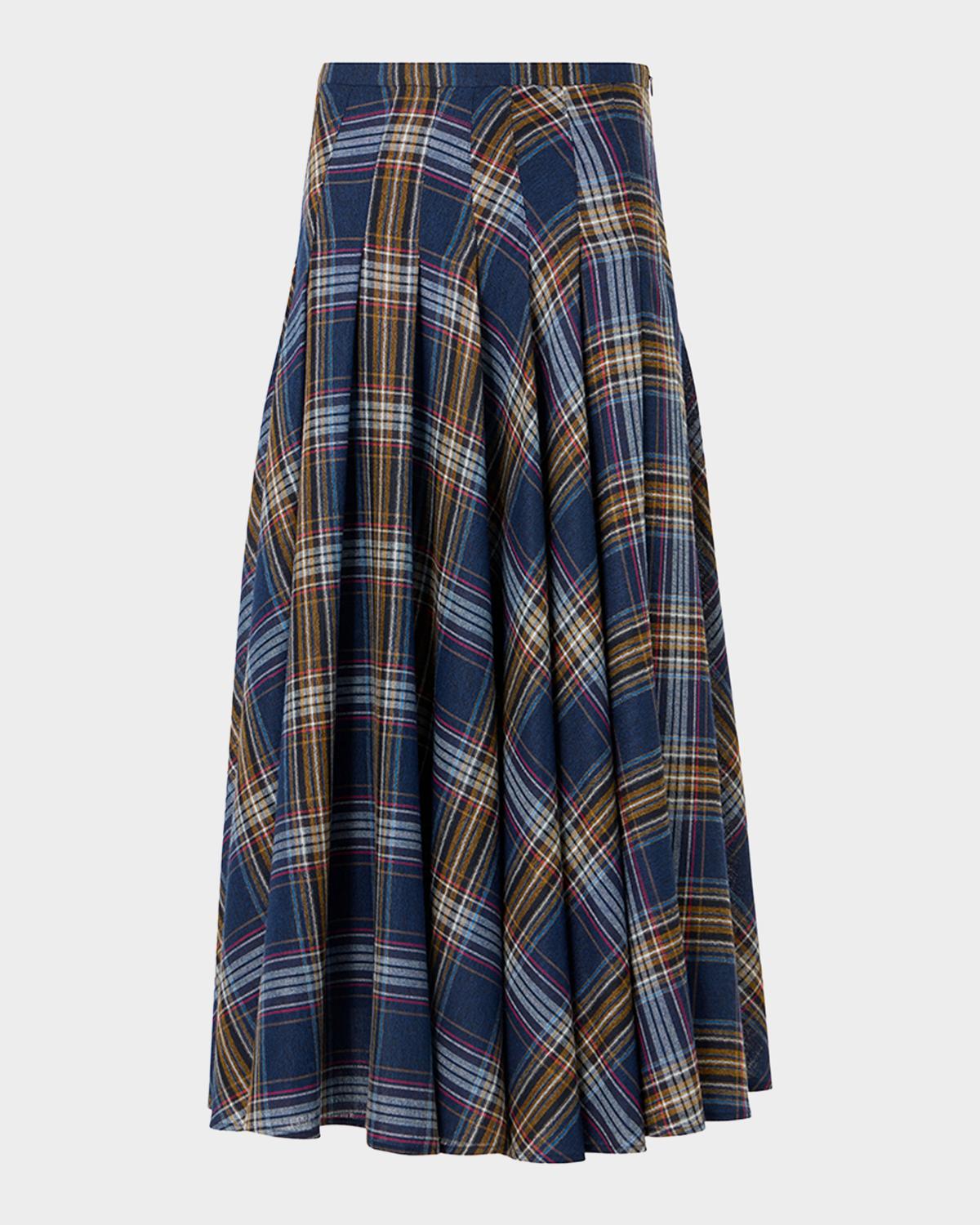 Akris punto Plaid Lightweight Wool Blend Shelley Midi Skirt