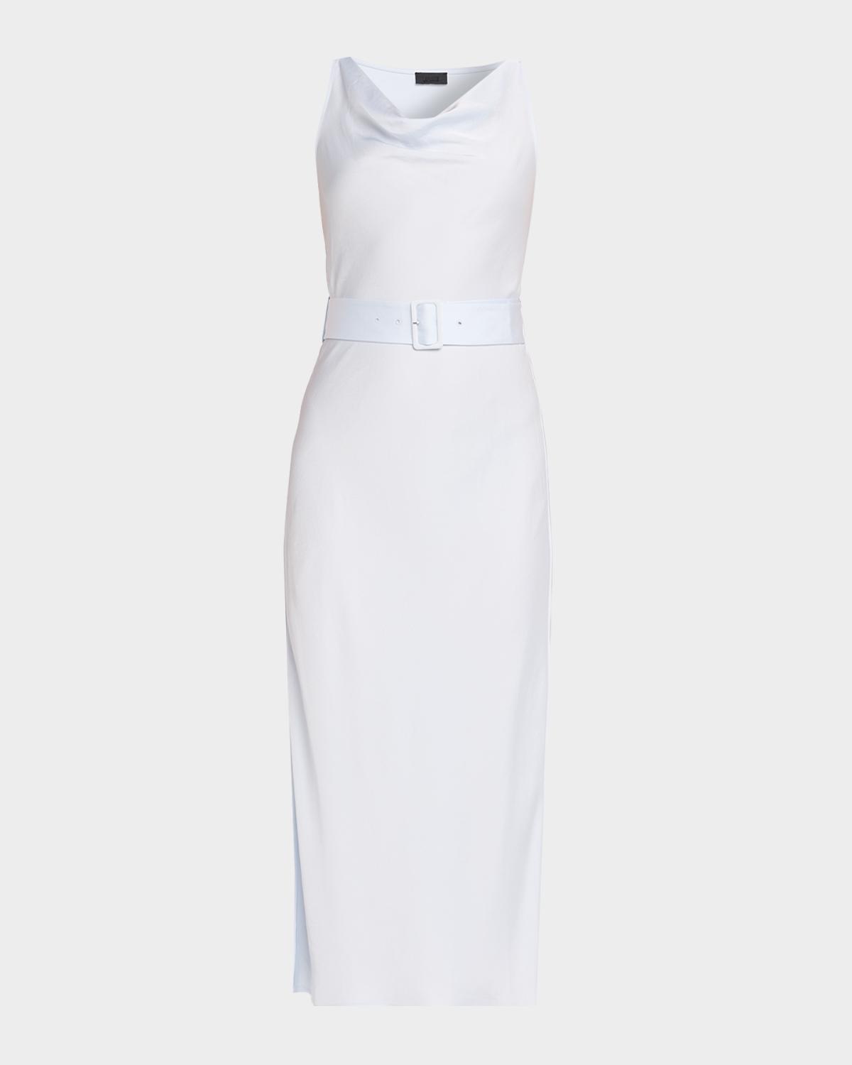 LAPOINTE Satin Sleeveless Belted Dress