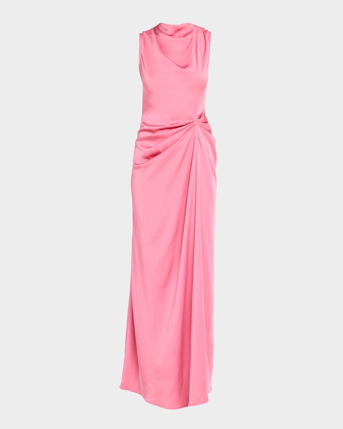 LAPOINTE Lightweight Satin Long Ruched Dress