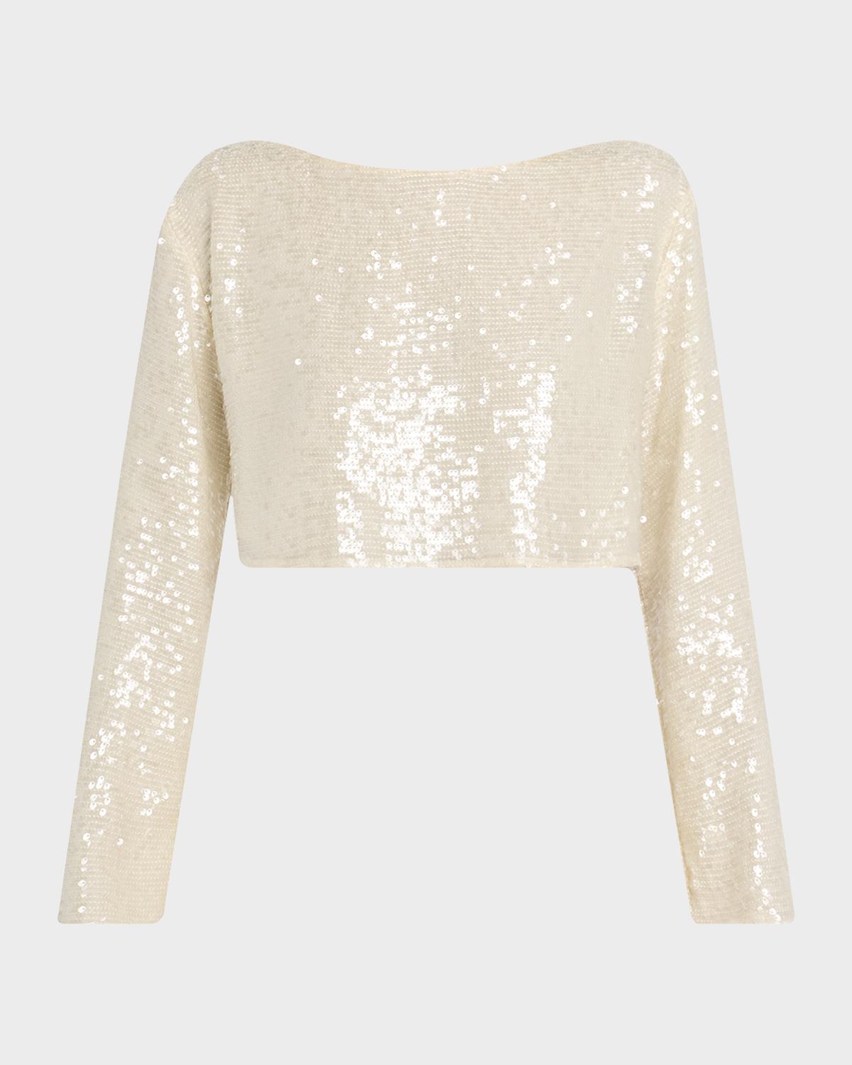 LAPOINTE Sequined Long-Sleeve Boxy Crop Top