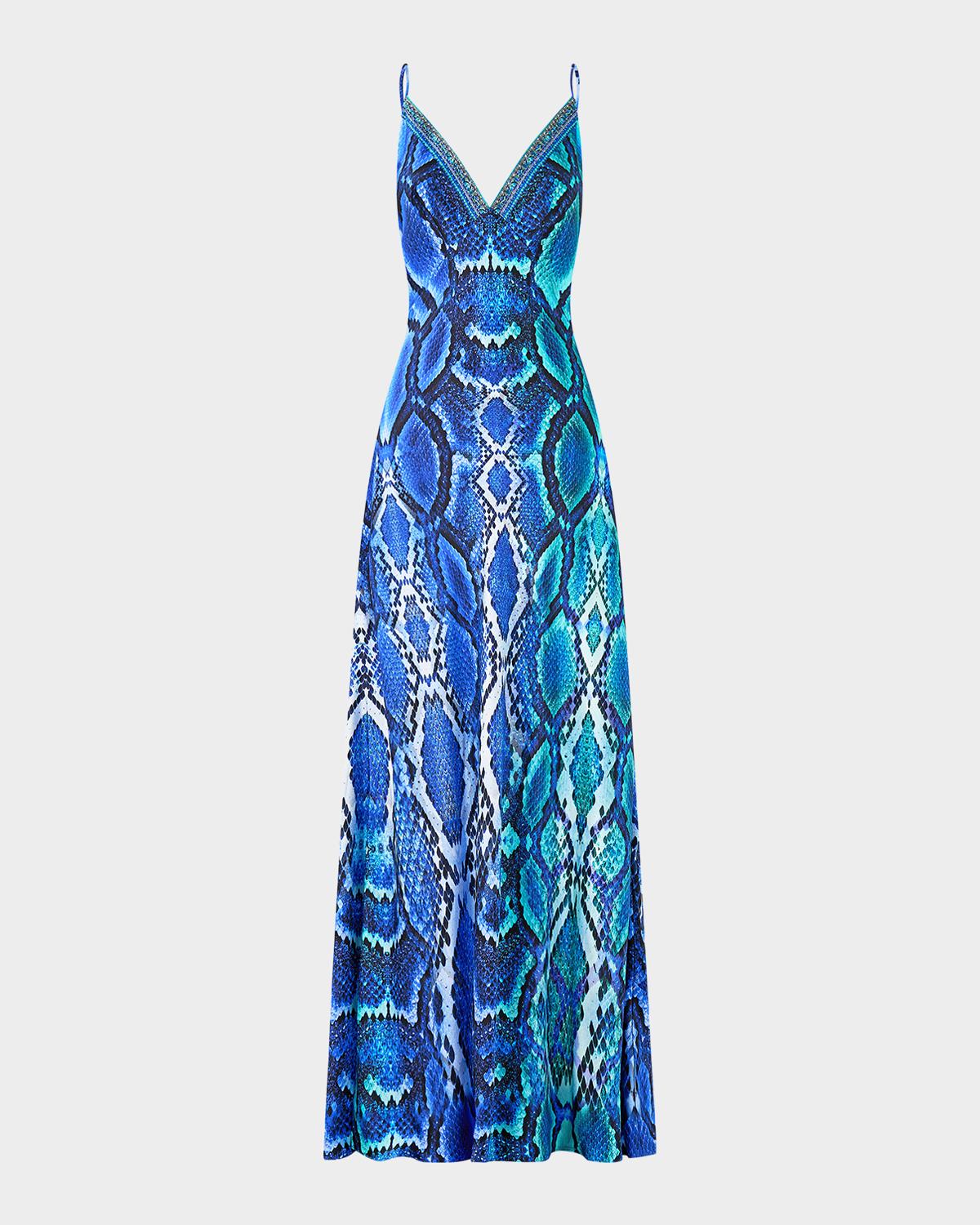 Camilla The Sapphire Serpent Bias-Cut Maxi Slip Dress